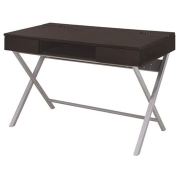 Contemporary Desk, X-Shape Silver Legs & Lift Up Storage Compartment, Cappuccino