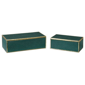 Uttermost Karis 2-Piece Transitional Polyresin Box Set in Emerald Green/Gold
