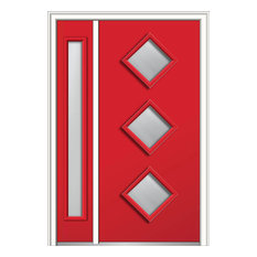 Clear 3-Lite Diamond Steel Door With Sidelite, 51"x81.75" Right Hand In-Swing