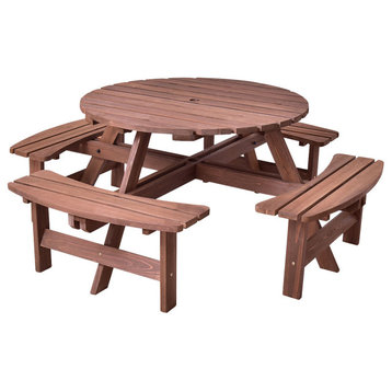 Costway Patio 8 Seat Wood PicnicTable Dining Seat Bench Set Pub Garden Yard