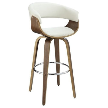 Bowery Hill 30" Faux Leather Swivel Bar Stool in Walnut and Cream White