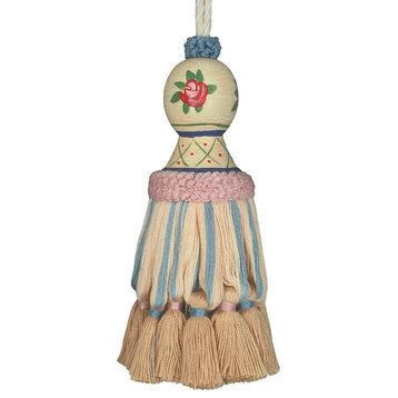 Tassel Yellow Laura Pair Wood Poly Rayon Hand-Painted Carved P