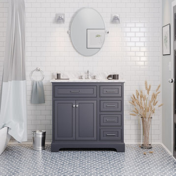 Aria 36" Bathroom Vanity, Marine Gray, Carrara Marble