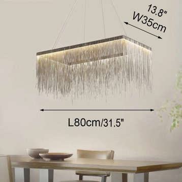Luxury Postmodern Design Round/Rectangle/Arc Silver Chain Hanging LED Chandelier, Square31.5"