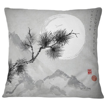 Pine Tree Branch Japanese Throw Pillow, 16"x16"