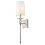 Z-LITE - Z-LITE 804-1S-BN 1 Light Wall Sconce, Brushed Nickel - Z-LITE 804-1S-BN 1 Light Wall Sconce,Brushed Nickel From our Z studio, these stylish detailed sconces, each available in several finishes, sure to add flair in any room in today�s home.Style: transitional, traditional, coastal Sleek, Classical, ModernFrame Finish: Brushed NickelCollection: AvaShade Finish/Color: WhiteFrame Material: Steel + CrystalShade Material: FabricActual Weight(lbs): 4Dimension(in): 5.5(W) x 25.5(H) x 7(L)Bulb: (1)60W Candelabra Base(Not Included),DimmableVanity/Sconce Dual Mount (up and Down): NoUL Classification: CUL/cETLuUL Application: Dry