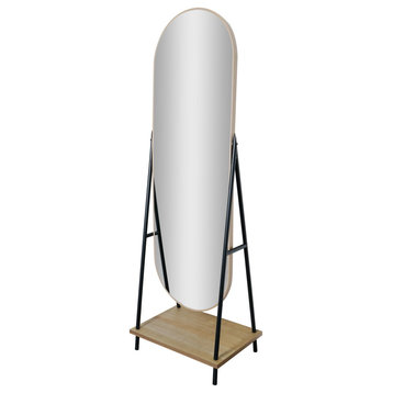 Head West Metal & Wood Oval Cheval Swivel Floor Mirror with Shelf - 22" x 67"