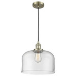 Innovations Lighting - 1-Light Large Bell 12" Pendant, Antique Brass, Glass: Clear - One of our largest and original collections, the Franklin Restoration is made up of a vast selection of heavy metal finishes and a large array of metal and glass shades that bring a touch of industrial into your home.