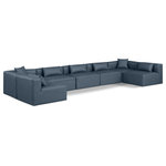Meridian Furniture - Cube Upholstered Modular Sectional, Navy, 7-Piece: 5 Armless Chair, 2 Corner Chair, Vegan Leather - Elevate your space with the luxurious Cube Vegan Leather Modular Sectional. This modular sectional exudes modern elegance, charm, and comfort making it a perfect addition to any contemporary living space. Its clean lines and cube shape are reminiscent of minimalist design, while the plush navy vegan leather upholstery adds a touch of luxury and sophistication. The chair's versatile construction and geometric aesthetic seamlessly integrate into various design styles, from sleek living rooms to chic home offices, embodying the essence of modern design and creating a sense of order and tranquility in your space.