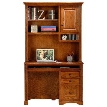 Eagle Furniture, Oak Ridge Single-Pedestal Desk, Unfinished, With Hutch