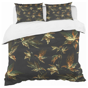 Brown and Green Autumn Leaves Vintage Duvet Cover Set, King