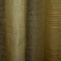 Linen Sheer Horizontal Stripe Drapery in Olive/Peach - Drapery Fabric
