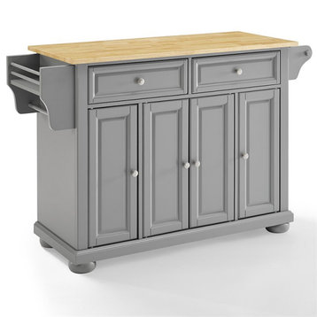 Pemberly Row Traditional Wood Kitchen Island with 2-Drawer in Gray/Natural