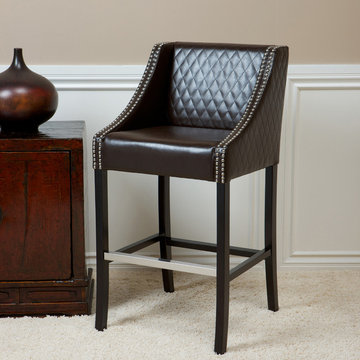 Contemporary Brown Leather Counter Stool