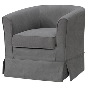 Maklaine Modern Woven Fabric Swivel Barrel Chair with Skirted Bottom in Gray