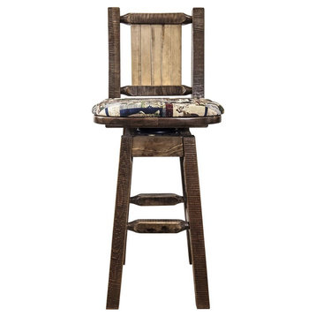 Montana Woodworks Homestead 30" Swivel Barstool with Woodland Pattern in Brown