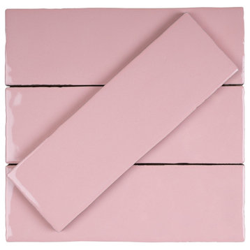 BORGO 3"x8"x0.36 Polishes Porcelain Subway Tile, Pink, 1 Box