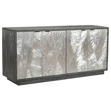 Ersa Weathered Grey and Silver Transitional Four Door Credenza