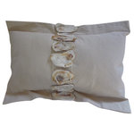 Sandy by the Sea Designs - Oyster Shell Lumbar Pillow - Fabulous Oyster Shell Accent Lumbar Pillow!  All Natural right down to the REAL OYSTER SHELLS attached.  This pillow has a down/feather blend insert that is included.  It is handmade from 100% cotton canvas, coastal and gorgeous!