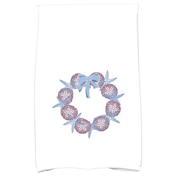 SS Wreath Decorative Holiday Geometric Print Hand Towel, Blue