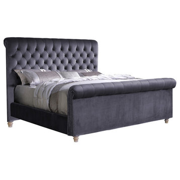 Marseille Upholstered Tufted Bed, Gray, Eastern King
