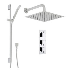 Hudson Reed - Square Thermostatic Shower System, 12 Head with Wall Arm & Handshower - Showerheads And Body Sprays