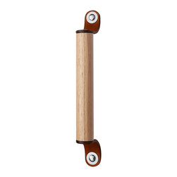Walnut Studiolo - Leather and Wood Handle, The Sellwood, Honey, 9.5" Center-to-Center, Nickel - Cabinet And Drawer Handle Pulls