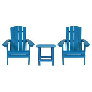 2 Pack Charlestown All-Weather Poly Resin Wood Adirondack Chairs with Side...