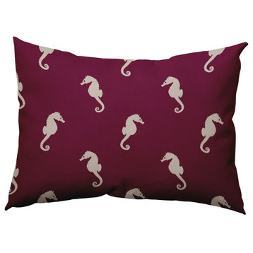 Sea Horses Polyester Indoor Pillow, Maroon Red, 14"x20"