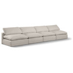 Meridian Furniture - Comfy Upholstered Modular Sofa, Beige, 4-Piece: 4 Armless Chair, Linen Textured Fabric - Give your space a whole new look with this beige Comfy linen textured fabric sofa. This handsome sofa fits nicely with other items in the Comfy collection and is a versatile seating option designed for adaptability, comfort and style. Wrapped in rich beige durable linen textured fabric upholstery, this sofa offers a plush embrace of overstuffed down feather cushions, carefully crafted to deliver the highest level of comfort. The perfect seat for creating an oasis for relaxation, this sofa has thick foam surrounding its frame for added support and coziness.