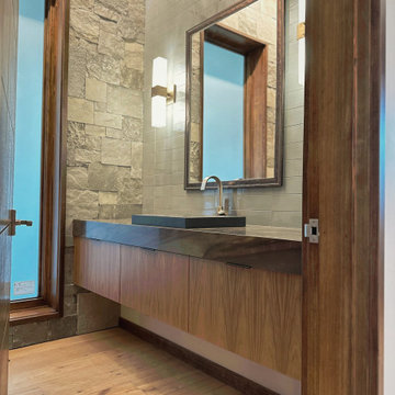 Powder Room Floating Vanity - Rift Oak & Stone - Bend, OR