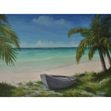 Tropical Caribbean Seascape, Beach Painting, large original wall art