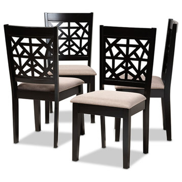 Sand Fabric Upholstered&Espresso Brown Finished Wood 4-Piece Dining Chair Set