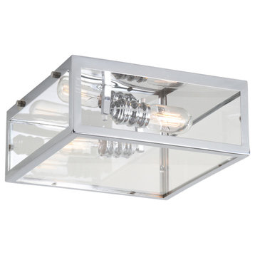 Grayson 12" Metal and Glass LED Flush Mount, Chrome / Clear