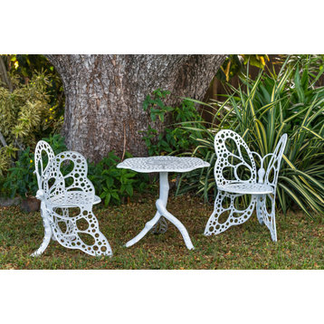 35H x 25W x 25D Outdoor White Butterfly Bistro Set