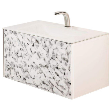 Sila Luxury Murano Glass Drop-In Single Bathroom Vanity 32", White and Silver