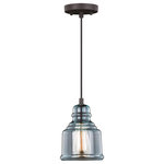 Vaxcel - Millie 6" Mini Pendant Oil Rubbed Bronze Smoke Blue - Industrial meets old world country charm, clearly exemplifies this collection called Mille. Beautiful smoke blue glass, adds a refreshing touch to the simple oil rubbed bronze finish. Offered in three shapes and styles, whether alone or with as a kit this mini pendant is sure to add character to your kitchen or entertaining spaces. Install this mini pendant individually or in a group; ideal for kitchens, dining areas, or bar areas. Combine that with a vintage Edison style filament bulb to complete the look.