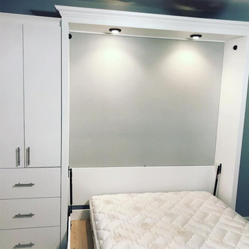 Vertical Queen Murphy Bed Cabinet with Side Storage in White