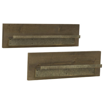 Wood Shelf with Metal Ledge - Set of 2