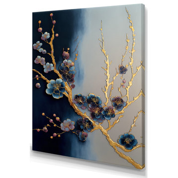 Blue Cherry Blossom Branch II Canvas, 24x32, No Frame