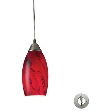 Galaxy 1-Light Pendant, Red and Satin Nickel, Includes Recessed Lighting Kit