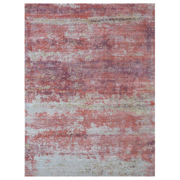 Antolini Hand-Loomed Bamboo Silk and Cotton Red/Gray Area Rug, 8'x10'