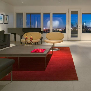 Inspiration for a modern limestone floor living room remodel in Phoenix with a music area and white walls