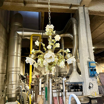 2 Murano Glass Floral "Blooming Roses" Chandeliers