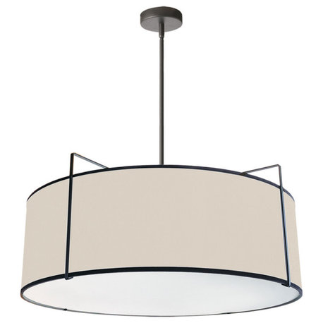 24x10" Trapezoid Pendant, Black With Cream Tapered Drum Shade