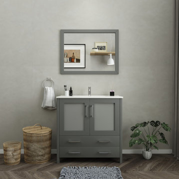 Vanity Art Vanity Set With Ceramic Top, 36", Gray, Led Touch-Switch Mirror