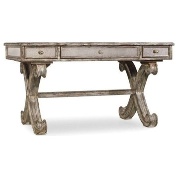 Bowery Hill 54" 3-Drawer Traditional Wood Writing Desk in Weathered Gray
