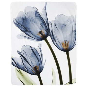 Blue Tulip Trio X-Ray Flowers Sherpa Throw Blanket
