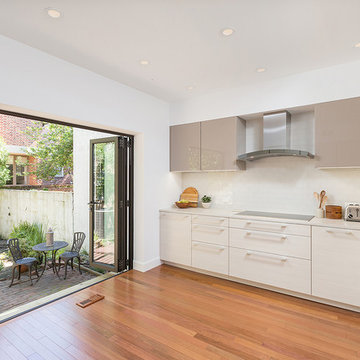 Old City, Philadelphia: Sleek Modern Kitchen with Triptych Cafe Door
