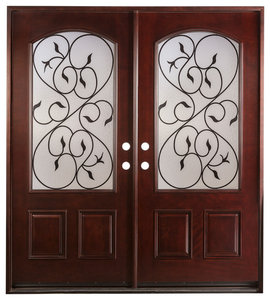 Exterior Front Entry Double Wood Door Valencia 30"x80"x2, Right Hand Swing In
